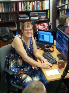 12/05/14 Simulcasting a live astronomy presentation to the web and Second Life.  This is my 'astro' dress!